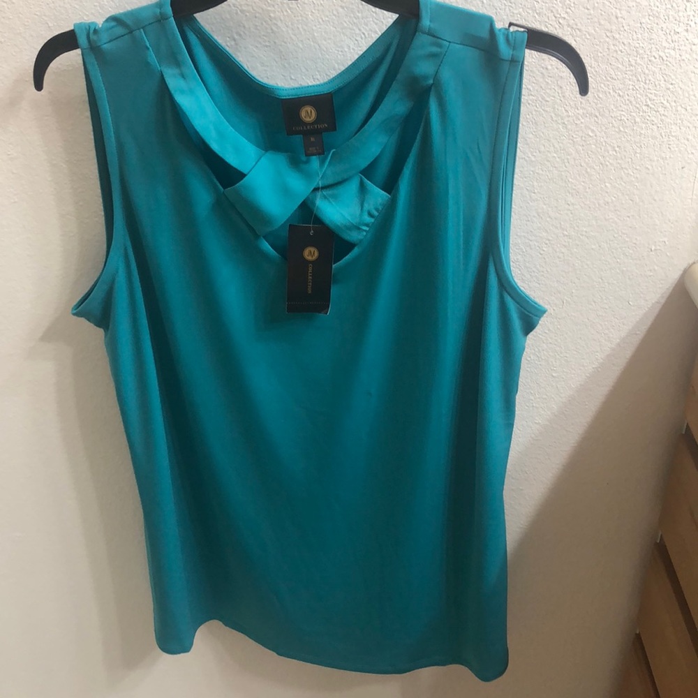 JM Collection Teal cross neck top